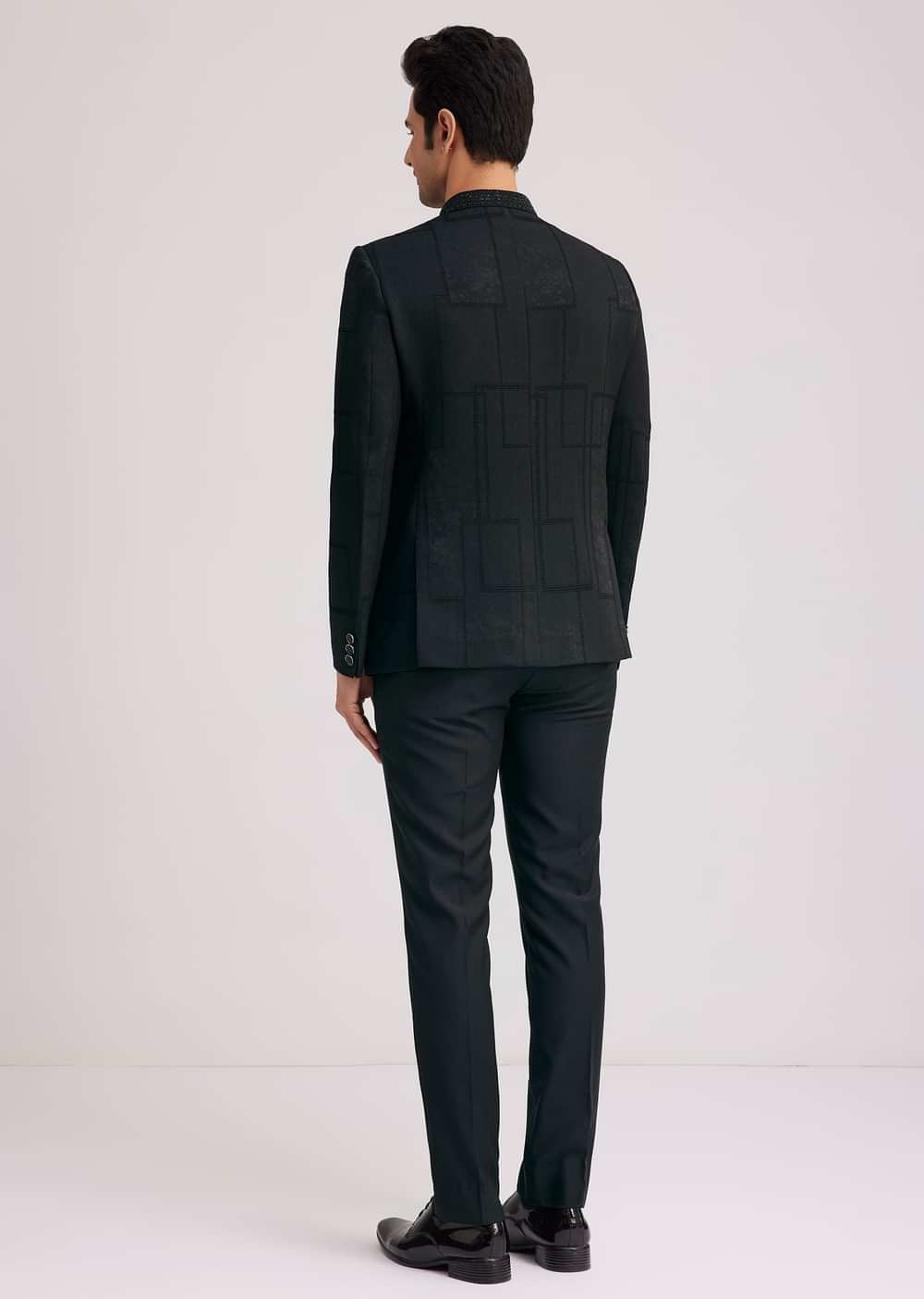 Black Silk Jodhpuri Suit With Floral Motifs And Cut Dana Work