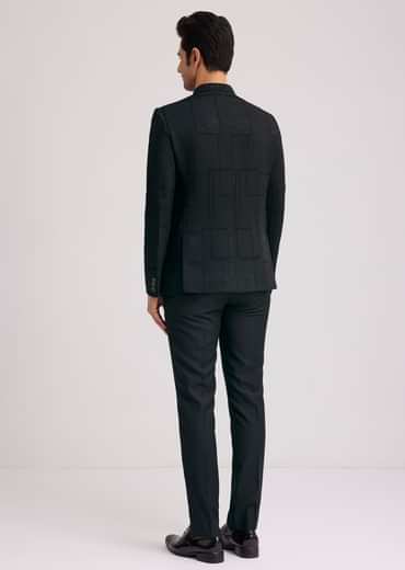 Black Silk Jodhpuri Suit With Floral Motifs And Cut Dana Work