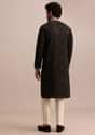 Black Silk Kurta Set With Abla Work For Men