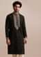 Black Silk Kurta Set With Abla Work For Men
