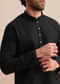 Black Silk Kurta Set With Threadwork For Men
