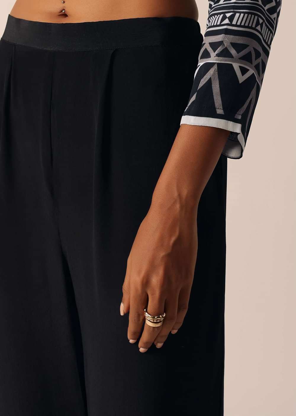 Black Silk Printed Kurti And Pant Set With Sequin Work