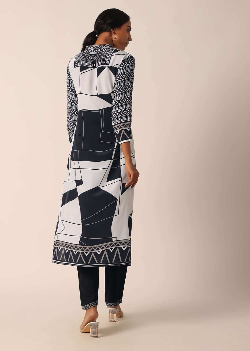 Black Silk Printed Kurti And Pant Set With Sequin Work
