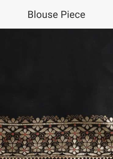 Black Silk Saree In Butta Work With Unstitched Blouse
