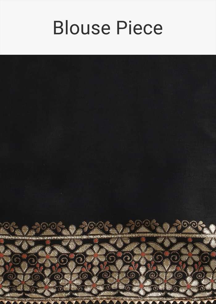 Black Silk Saree In Butta Work With Unstitched Blouse