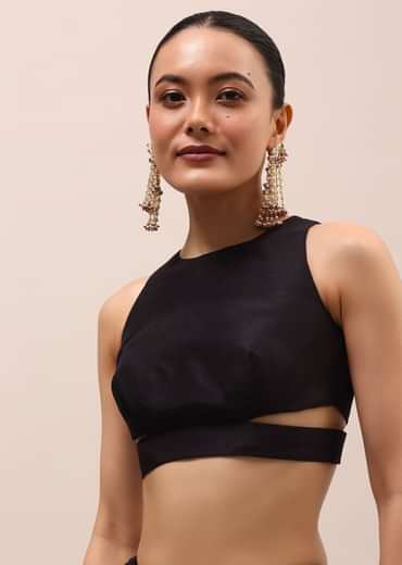 Black Silk Saree In Butta Work With Unstitched Blouse