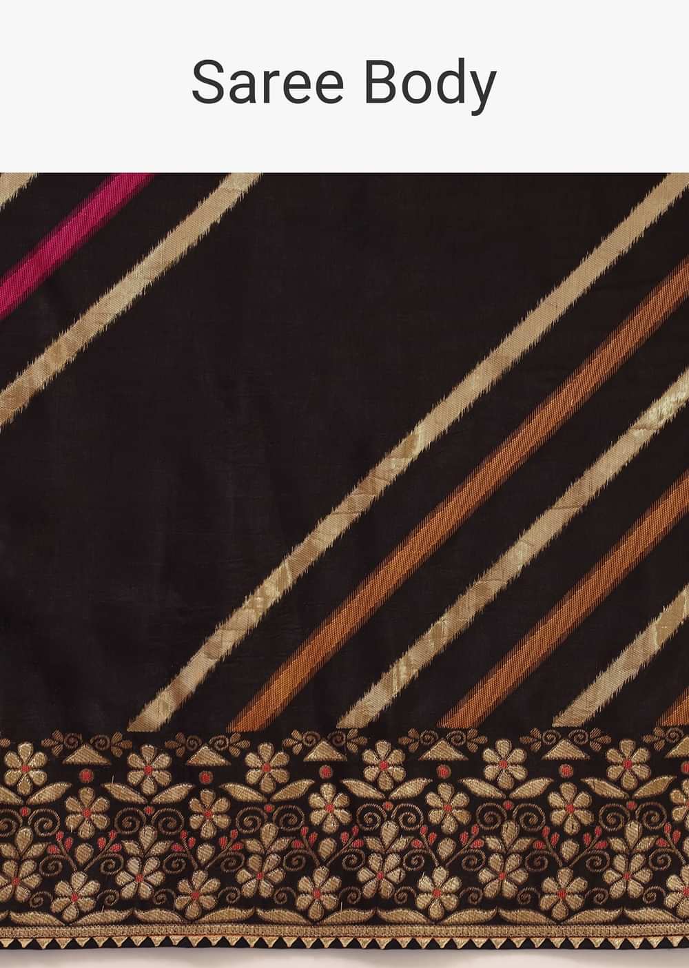 Black Silk Saree In Butta Work With Unstitched Blouse