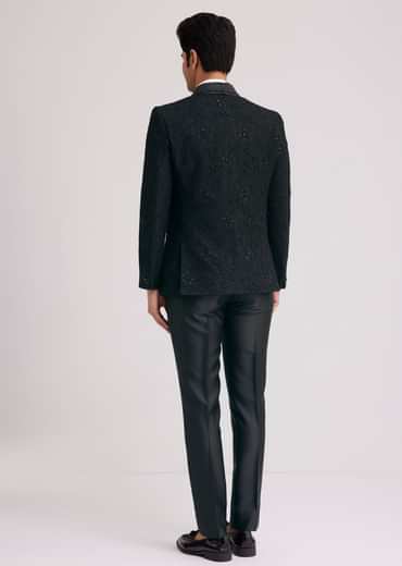 Black Silk Tuxedo With Stone Work And Net Detailing
