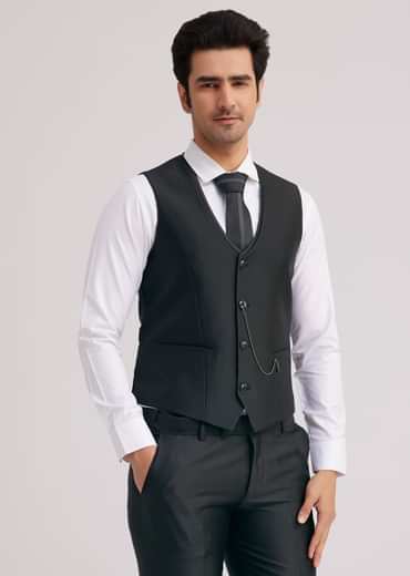 Black Silk Tuxedo With Stone Work And Net Detailing