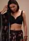 Black Sleeveless Blouse In Raw Silk With Sweetheart Neckline. Thick Strap And Adjustable Tassel Dori
