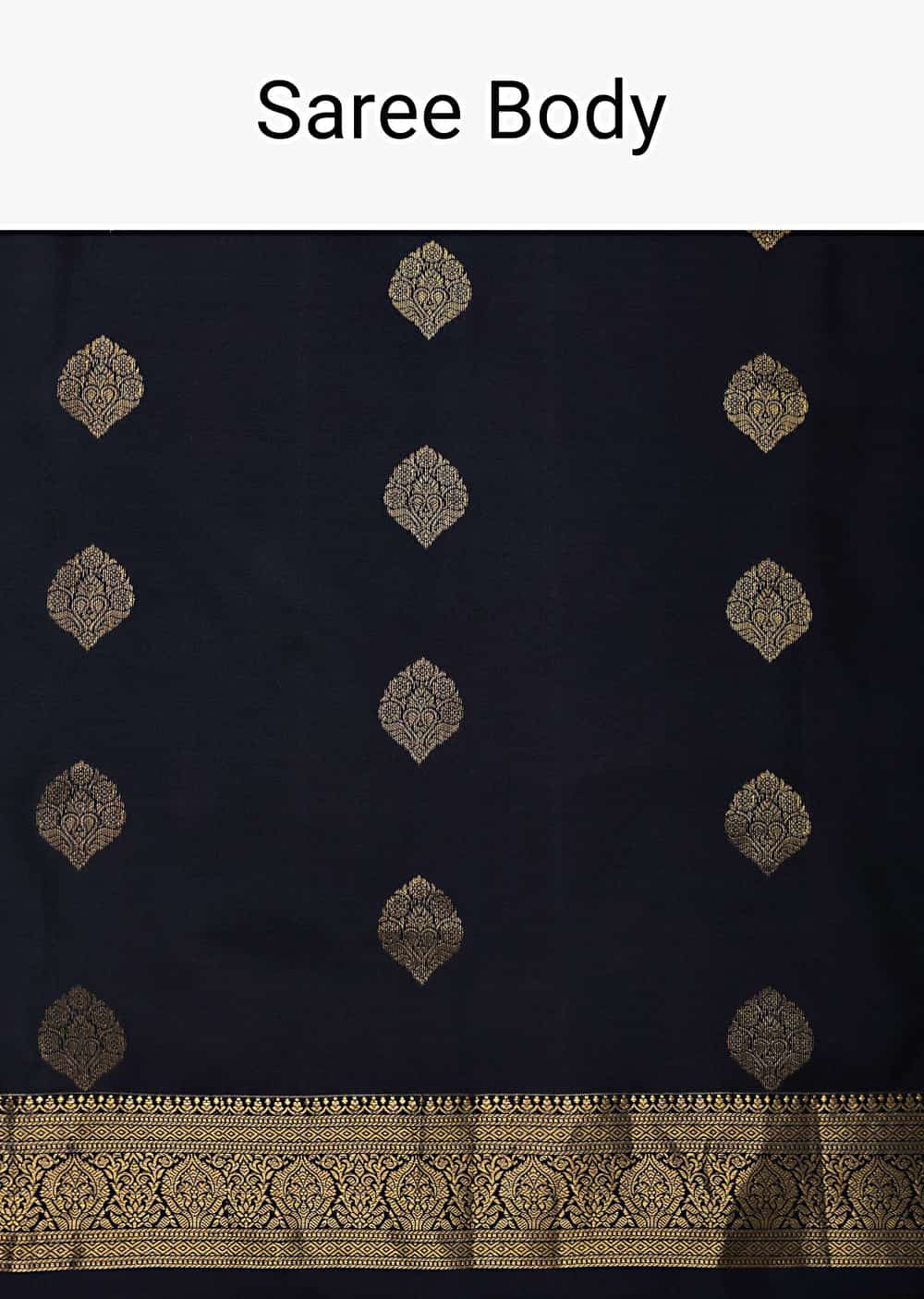 Black South Dharmavaram Silk Saree With Antique Zari Woven Motifs And Unstitched Blouse Fabric