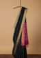 Black South Silk Saree With Patola Ikat Pallu And Unstitched Blouse Piece