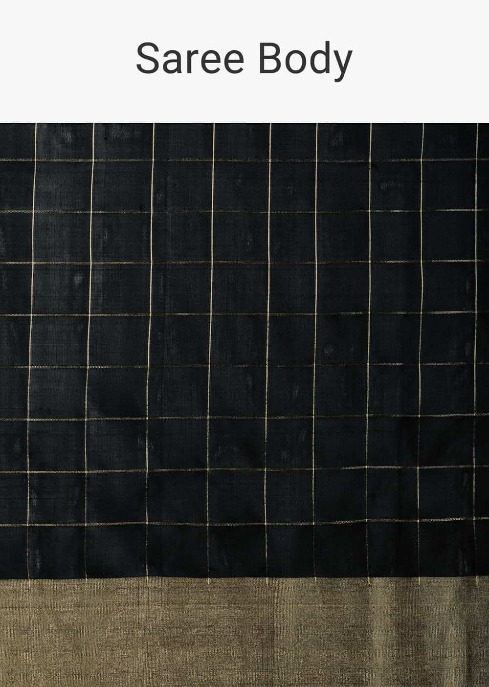 Black South Silk Saree With Patola Ikat Pallu And Unstitched Blouse Piece