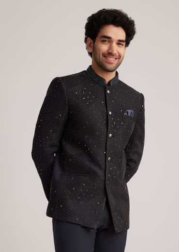 Black Stone Studded Bandhgala Suit