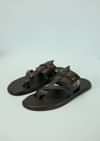 Black Strappy Slides For Men In Leather With Buttons