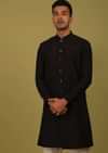 Black Striped Art Silk Kurta