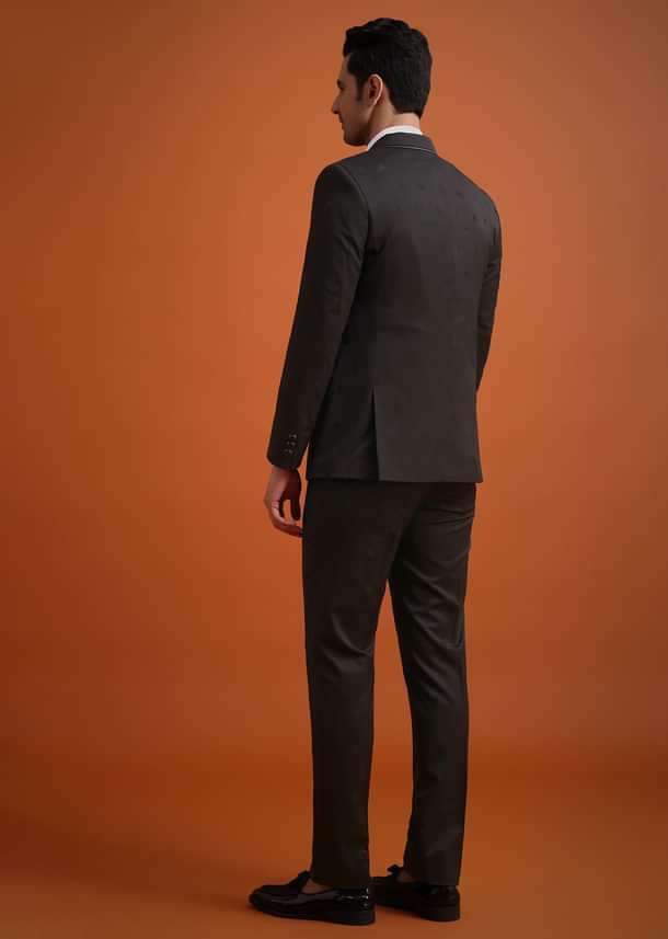 Black Terry Rayon Tuxedo, Waistcoat And Pant Set