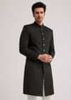 Black Textured Sherwani With Classic Button Detailing