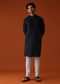 Black Thread Embroidered Kurta In Linen