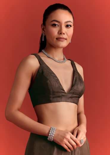 Brown Tissue Saree With Cutdana And Sequin Work