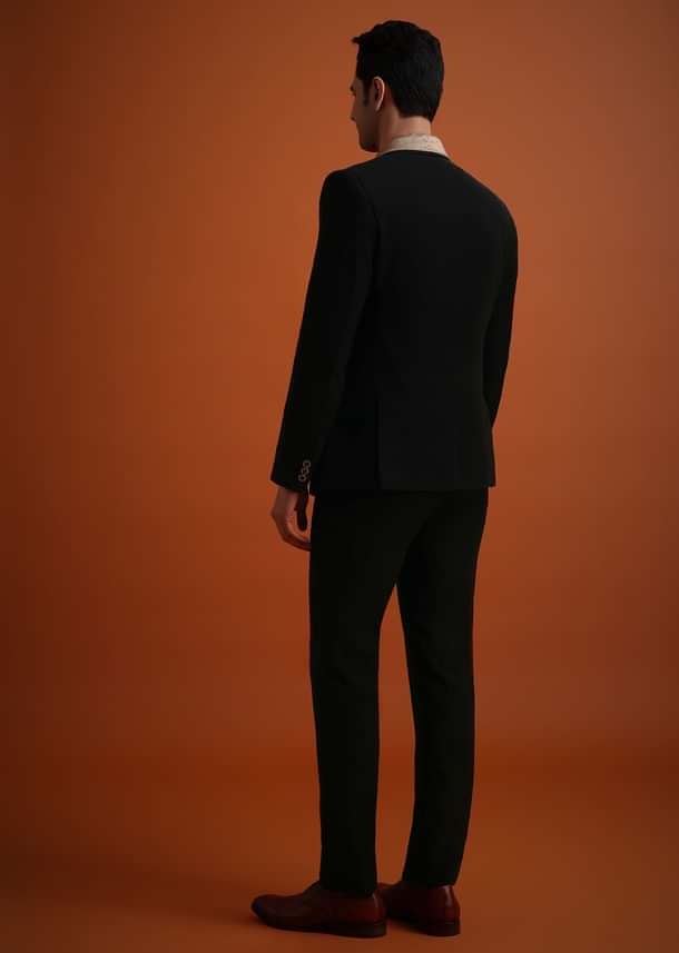 Black Tuxedo And Pant Set With Stone Work