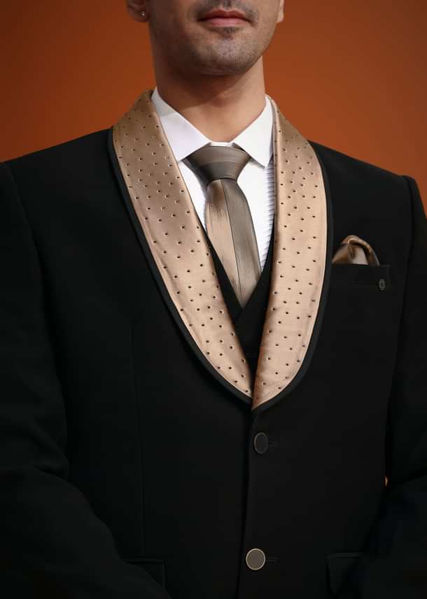 Black Tuxedo And Pant Set With Stone Work