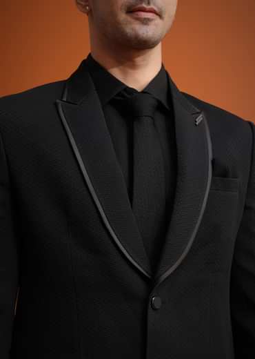 Black Tuxedo And Shirt Set With Pocket Square