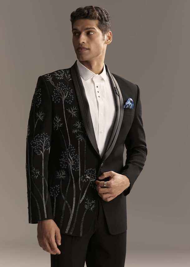 Black Tuxedo For Men With Beads And Zardosi Work Black Tuxedo For Men With Beads And Zardosi Work