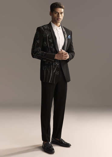 Black Tuxedo For Men With Beads And Zardosi Work