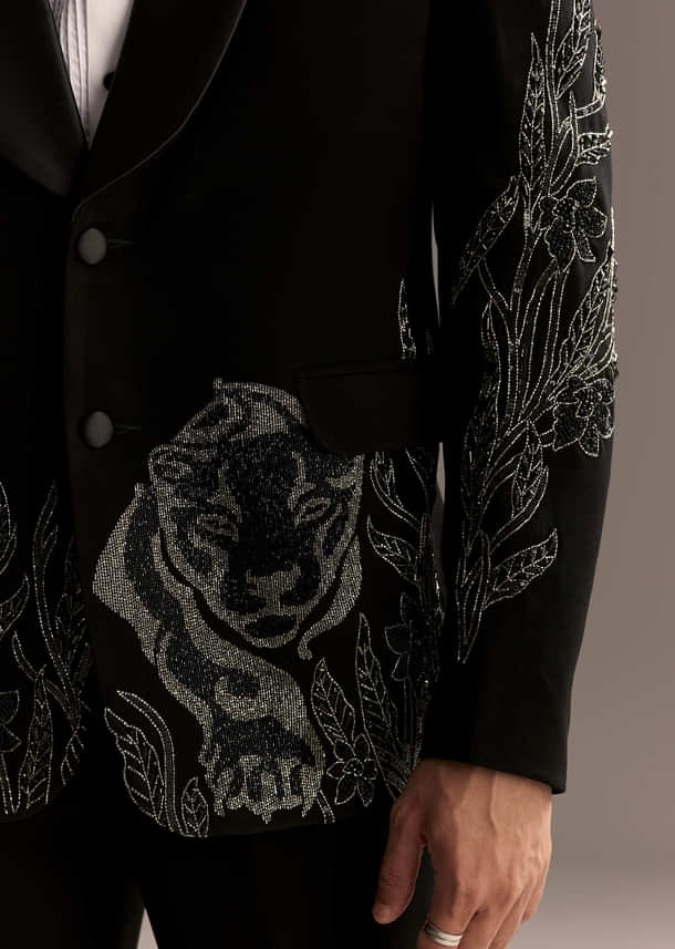 Black Tuxedo For Men With Cut Dana And Beads Embroidery Black Tuxedo For Men With Cut Dana And Beads Embroidery
