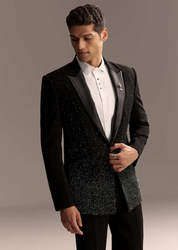 Black Tuxedo For Men With Embellished Embroidery Black Tuxedo For Men With Embellished Embroidery