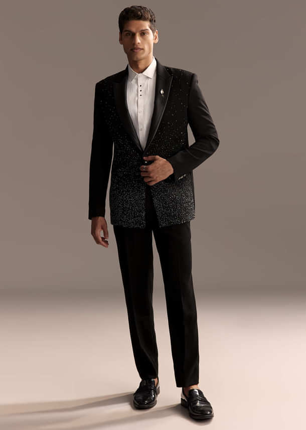 Black Tuxedo For Men With Embellished Embroidery Black Tuxedo For Men With Embellished Embroidery