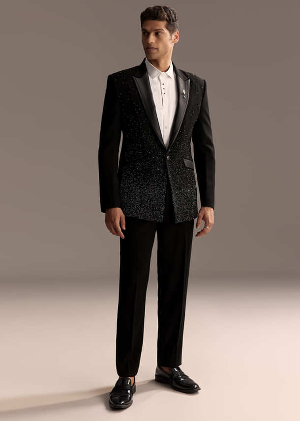 Black Tuxedo For Men With Embellished Embroidery Black Tuxedo For Men With Embellished Embroidery