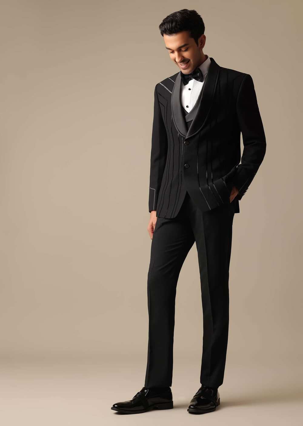 Black Tuxedo Set With Cutwork Detail