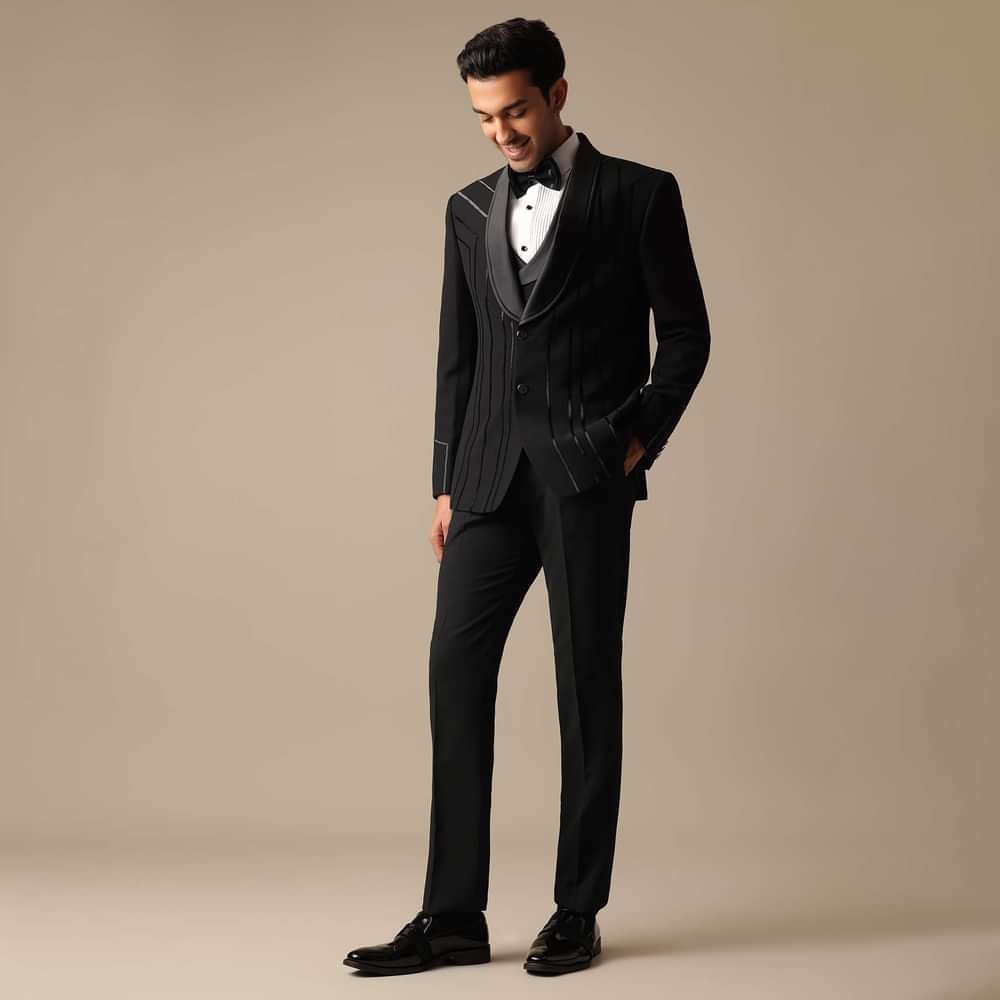 Black Tuxedo Set With Cutwork Detail