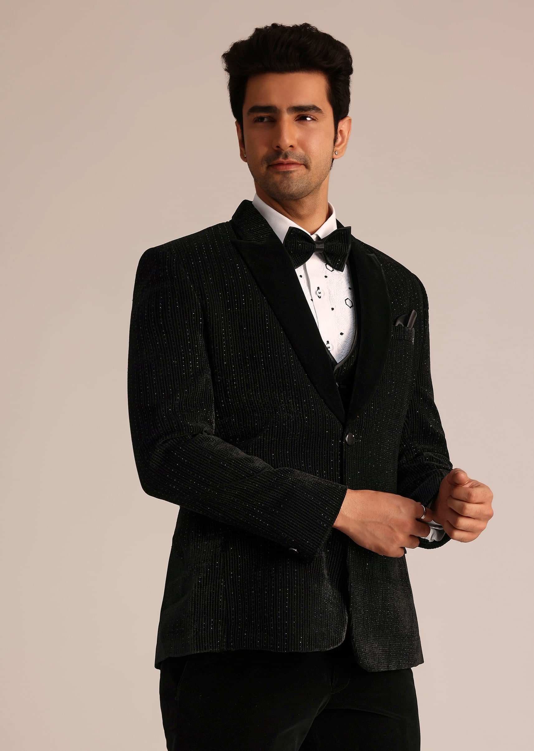 Embellished Button Bow-Tie Black Co-Ord Set Embellished Button Bow-Tie Black Co-Ord Set