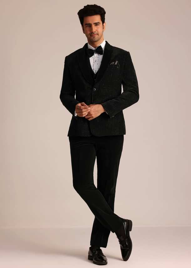 Black Tuxedo Suit With Classic Bow Tie