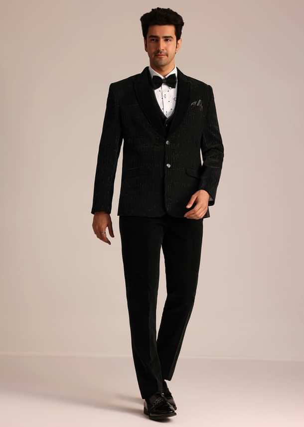 Black Tuxedo Suit With Classic Bow Tie