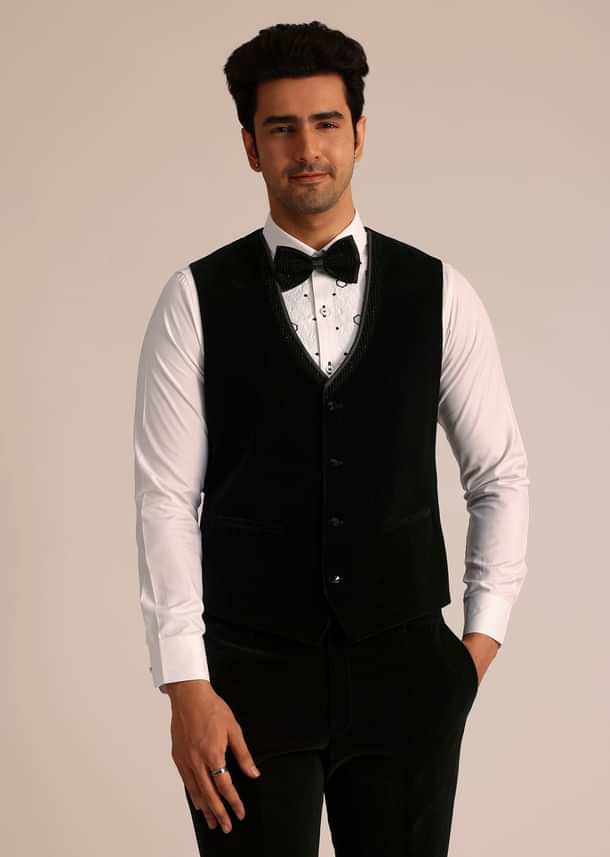Black Tuxedo Suit With Classic Bow Tie