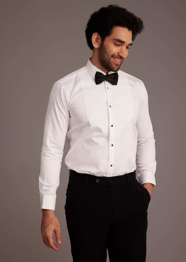 Black Tuxedo With Beaded Embellishments And Satin Lapel