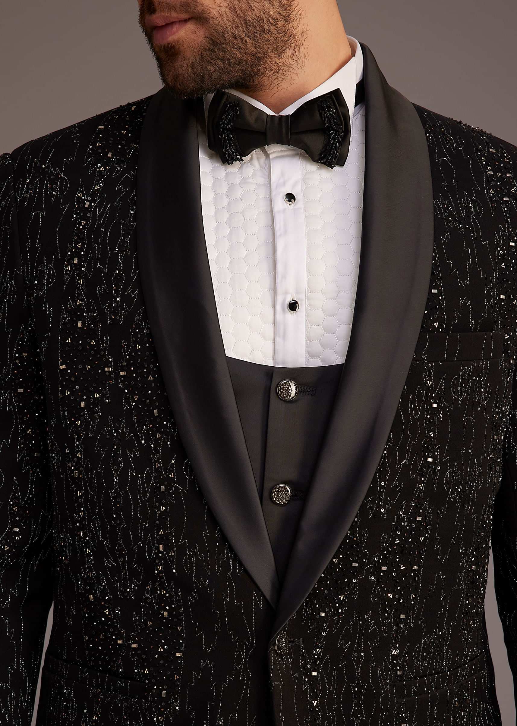 Embellished Button Bow-Tie Black Co-Ord Set Embellished Button Bow-Tie Black Co-Ord Set