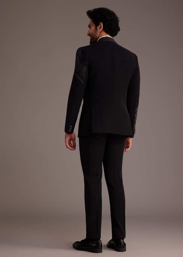 Black Tuxedo With Embellished Swirl Detailing Black Tuxedo With Embellished Swirl Detailing