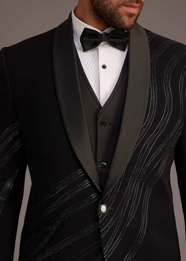 Black Tuxedo With Embellished Swirl Detailing Black Tuxedo With Embellished Swirl Detailing