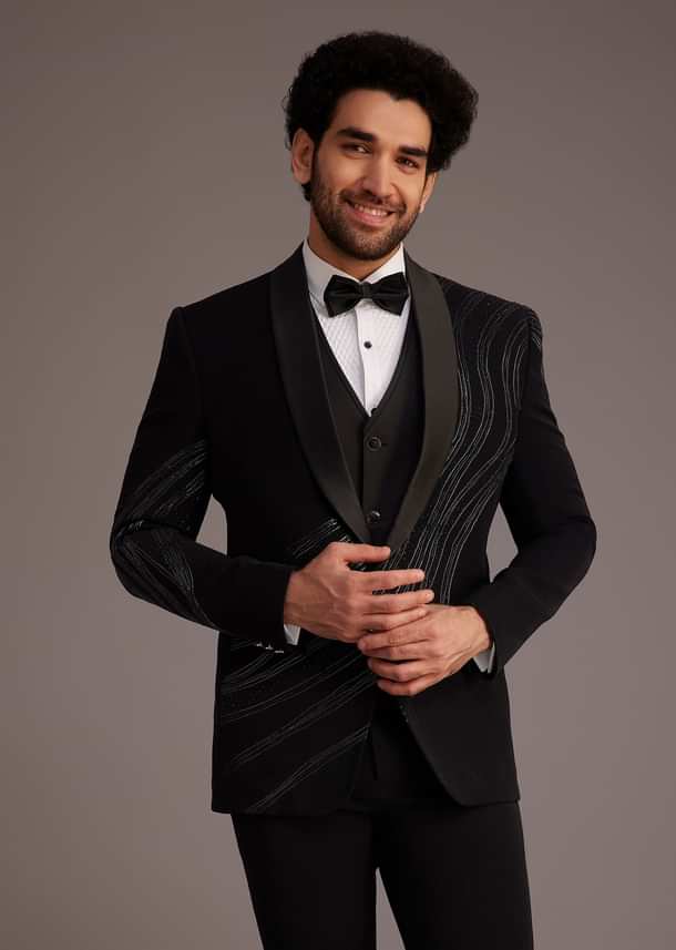 Black Tuxedo With Embellished Swirl Detailing Black Tuxedo With Embellished Swirl Detailing