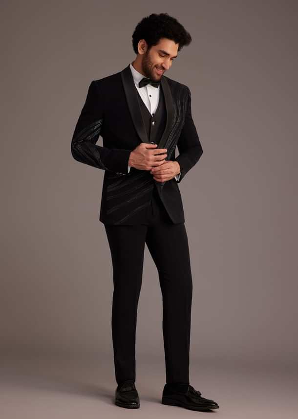 Black Tuxedo With Embellished Swirl Detailing Black Tuxedo With Embellished Swirl Detailing