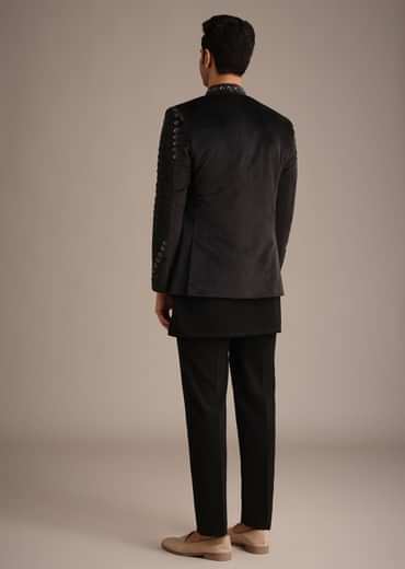 Black Velvet Hand Embroidered Jodhpuri Set