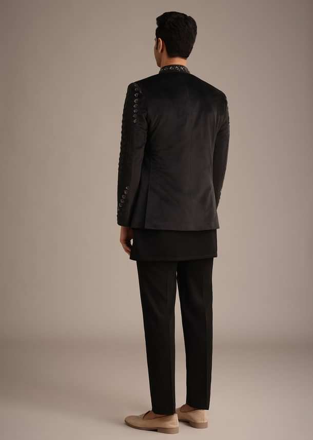 Black Velvet Hand Embroidered Jodhpuri Set Black Velvet Hand Embroidered Jodhpuri Set