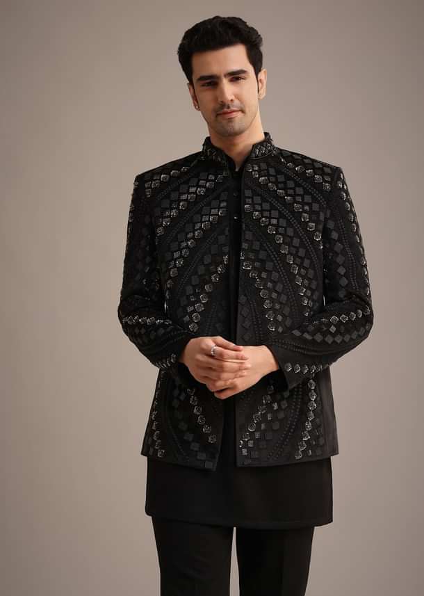 Black Velvet Hand Embroidered Jodhpuri Set Black Velvet Hand Embroidered Jodhpuri Set