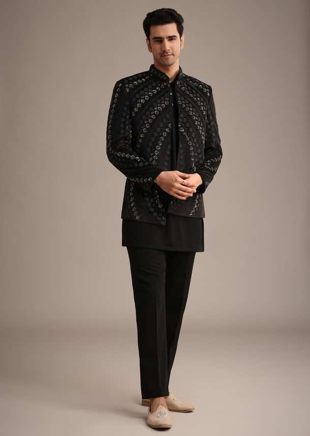 Black Velvet Hand Embroidered Jodhpuri Set Black Velvet Hand Embroidered Jodhpuri Set