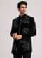 Black Velvet Indo Western Set With Abstract Motif And Cut Dana Work